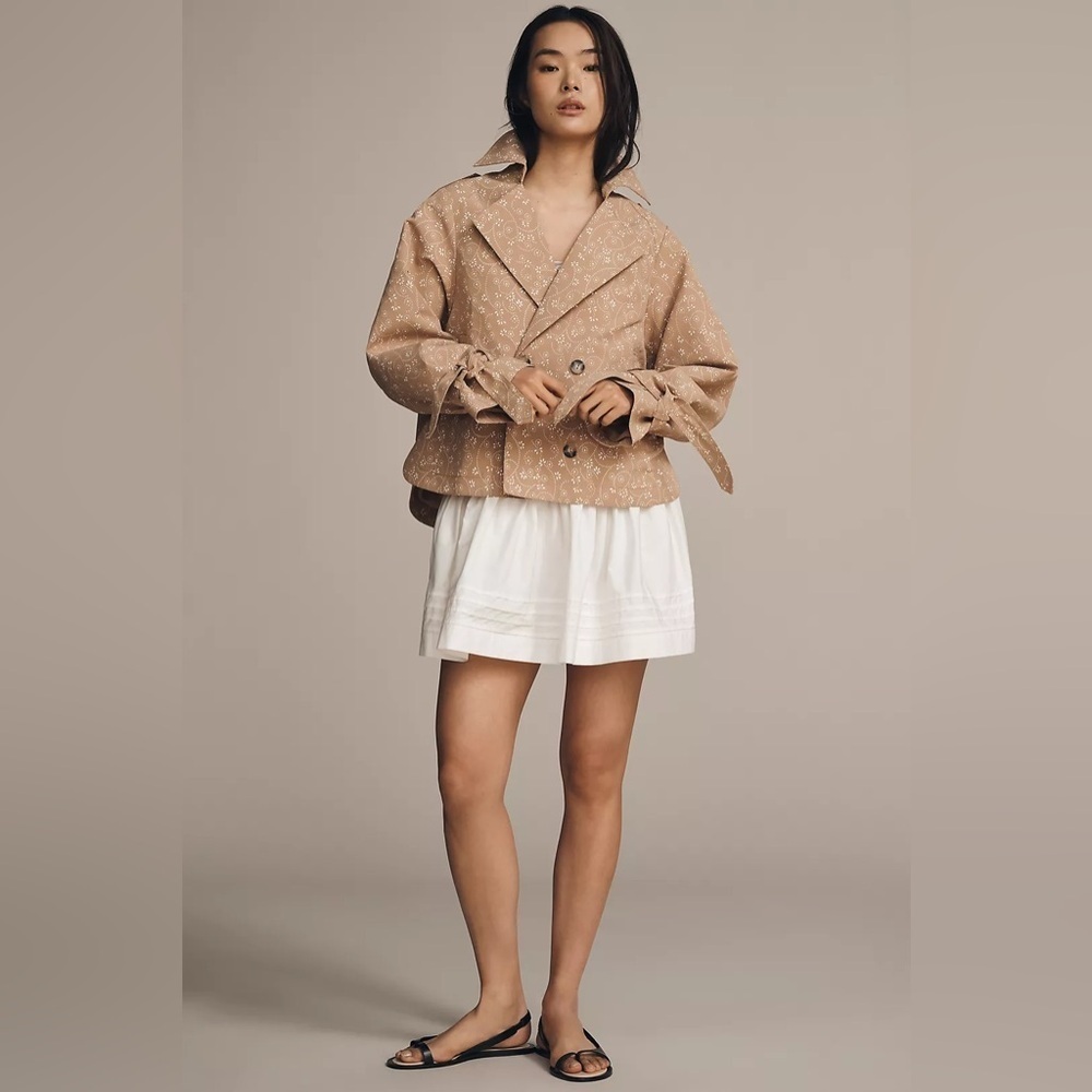 NWT! By Anthropologie Floral Cutwork Crop Trench Jacket - Picture 4 of 8
